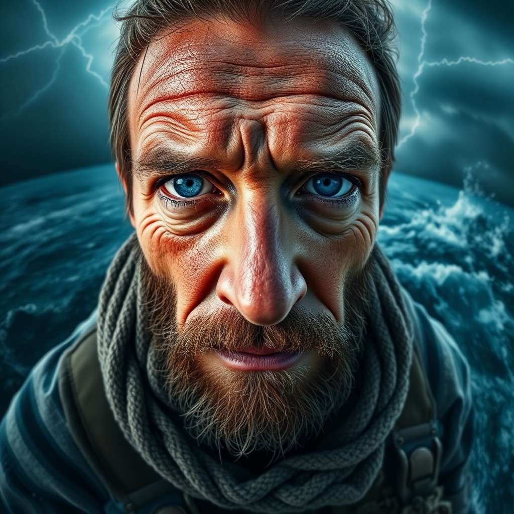 AI generated art for prompt: Envision an intricately detailed portrait of a seasoned mariner with skin weathered by sun and salt,