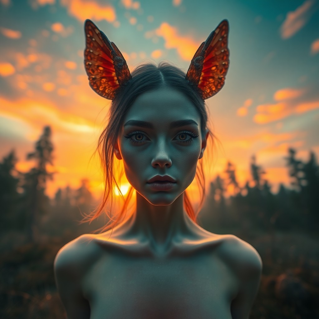 AI generated art for prompt: A mesmerizing portrait depicts an enigmatic female figure with translucent skin standing in a mystic