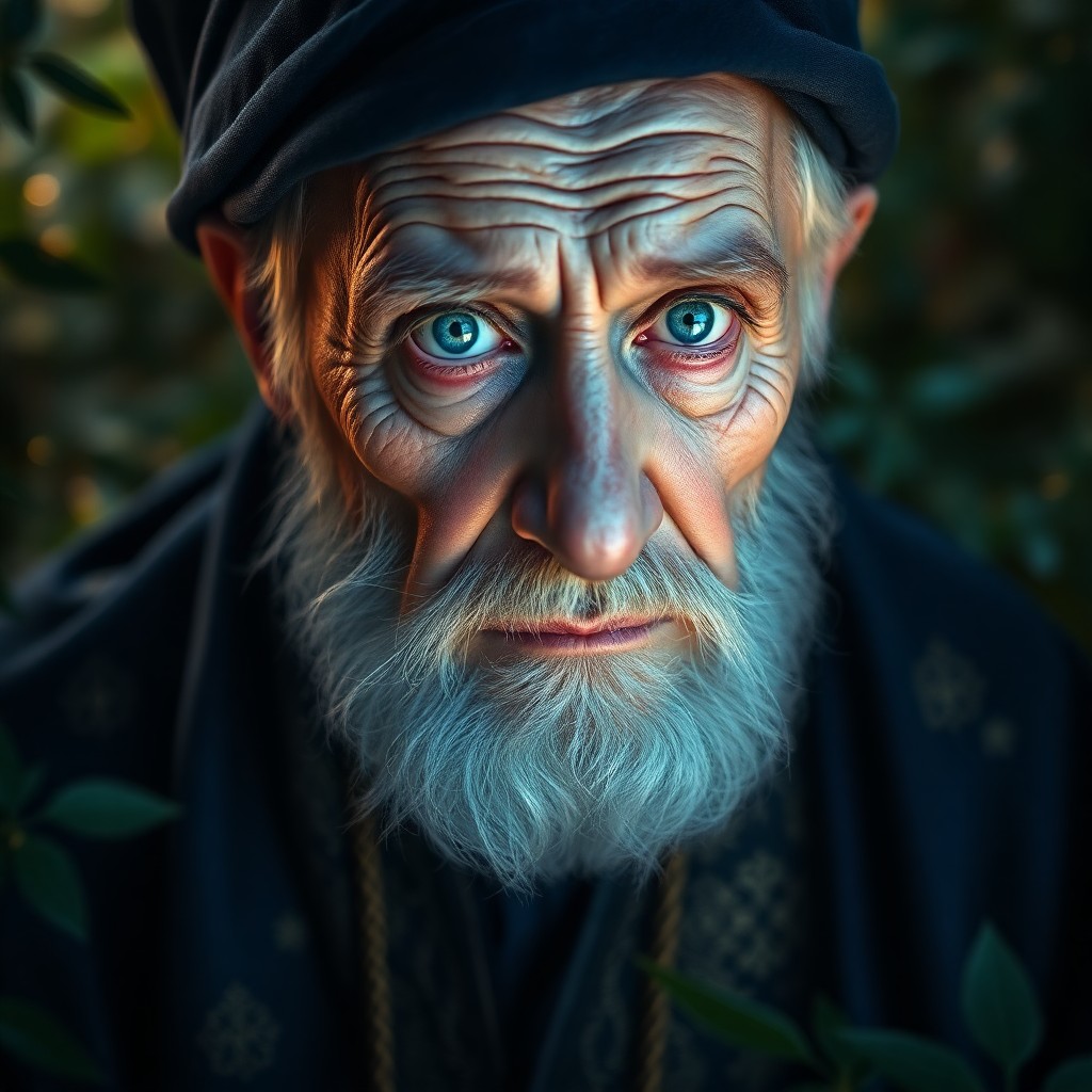 AI generated art for prompt: A captivating digital art portrait captures the essence of an aged wizard from an enchanting firefly