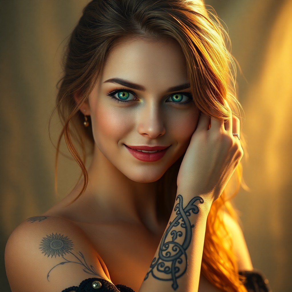 AI generated art for prompt: A captivating CGI portrait portrays an enigmatic woman with striking emerald eyes set against a soft