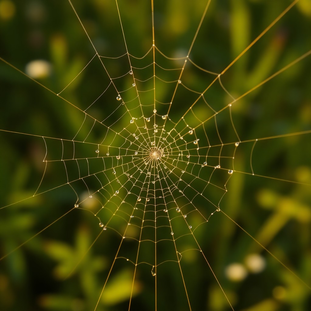 AI generated art for prompt: Craft an image that captures the intricate beauty of a spider's web glistening with dewdrops in the 