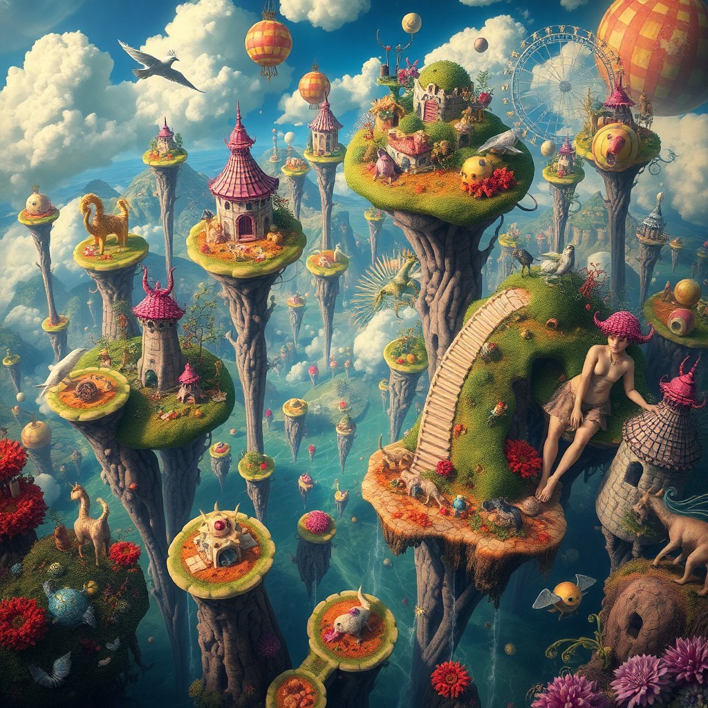 AI generated art for prompt: Imagine a fantastical digital landscape filled with surreal elements reminiscent of "The Garden of E