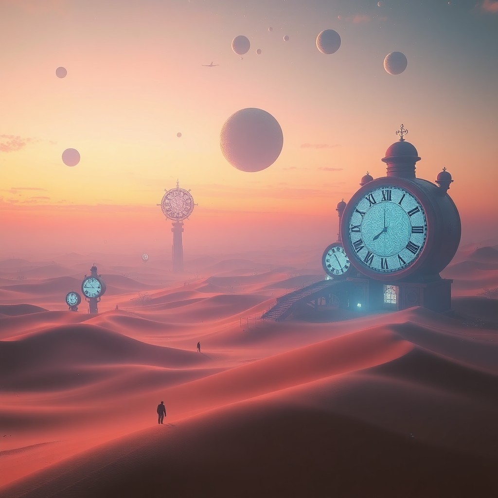 AI generated art for prompt: Craft an enchanting digital dreamscape reminiscent of surrealist visions, depicting a vast desert ba