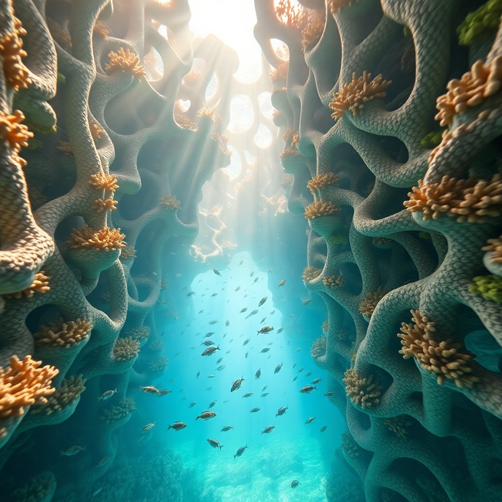 AI generated art for prompt: Envision an underwater realm that marries the intricate complexity of coral reefs with the whimsical