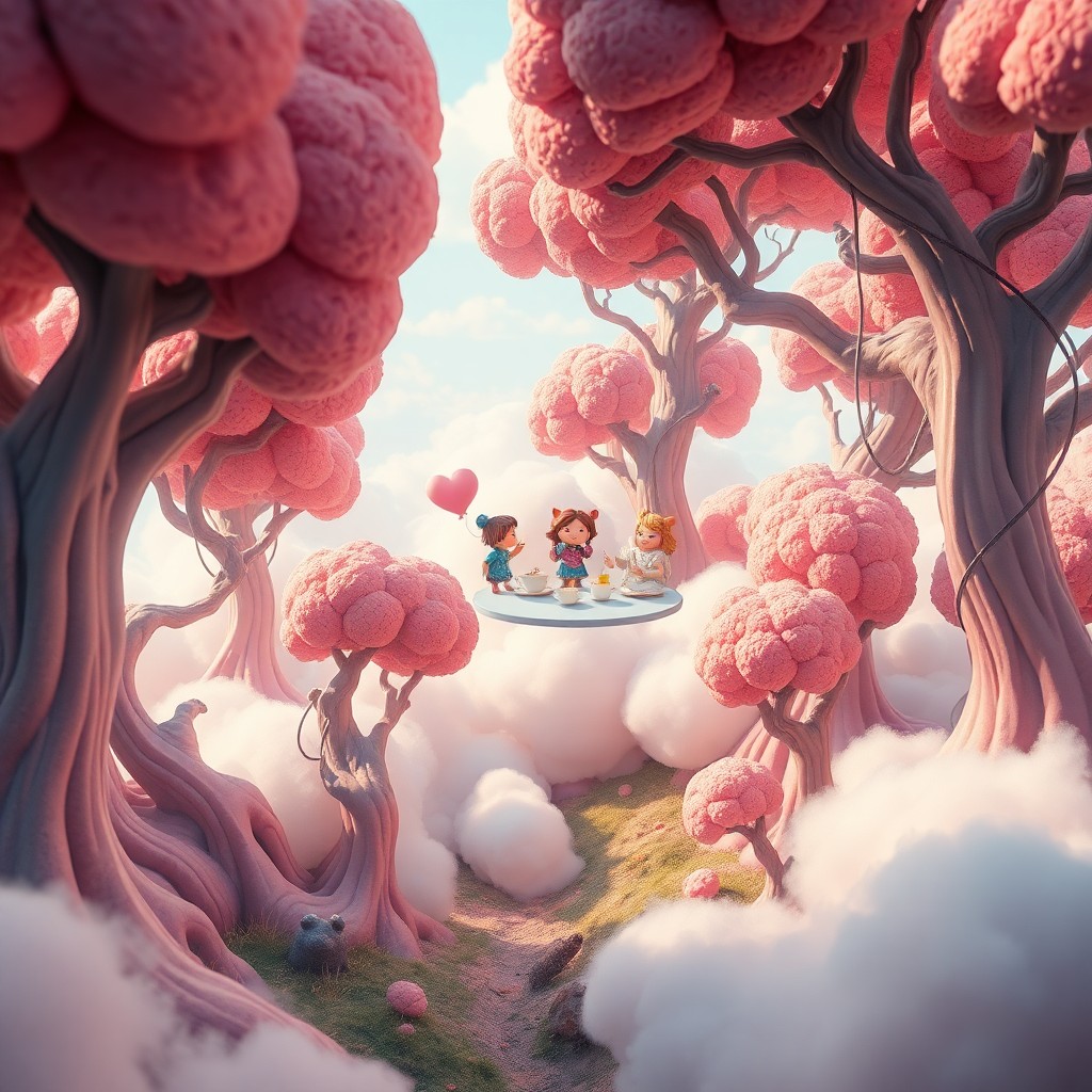 AI generated art for prompt: Envision a surreal digital landscape inspired by whimsical animation, featuring a vibrant pastel-hue