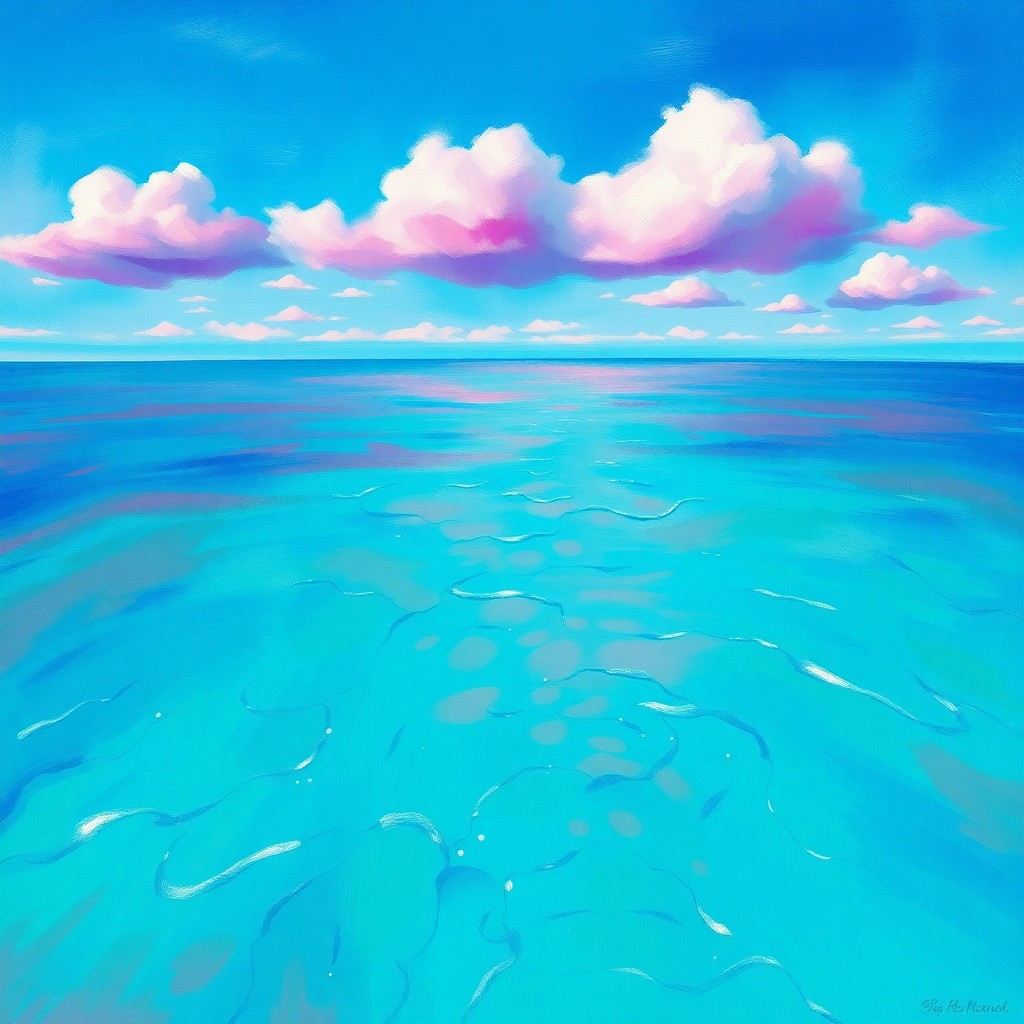 AI generated art for prompt: Craft an impressionistic seascape imbued with fantastical elements from an aerial viewpoint. The sce