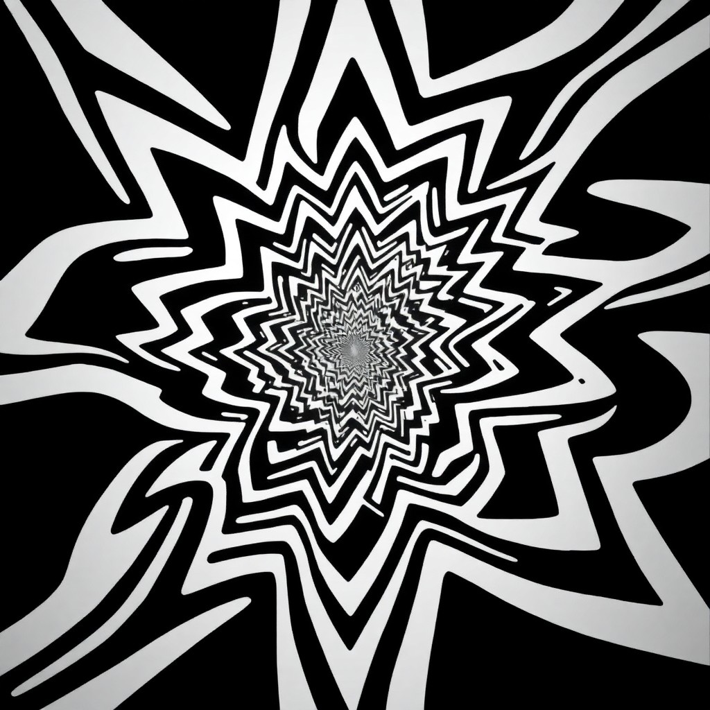 AI generated art for prompt: Craft an abstract geometric composition reminiscent of Op Art, featuring intricate black and white z