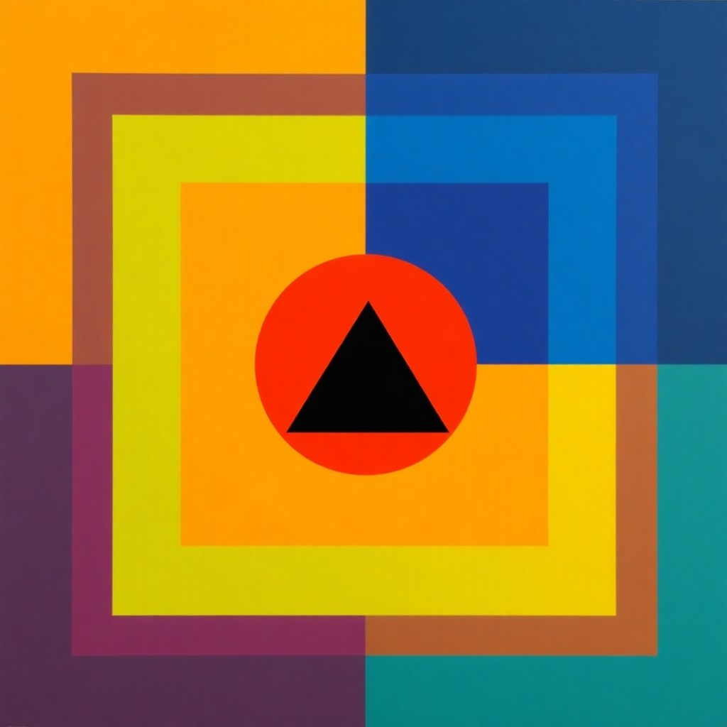 AI generated art for prompt: Create an abstract geometric composition inspired by expressive color theories and Neo-Plasticism, f