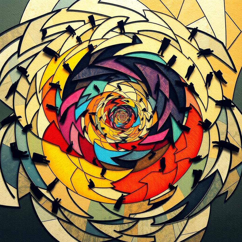 AI generated art for prompt: Craft an intricate abstract geometric composition, inspired by the swirling patterns of Escher-esque