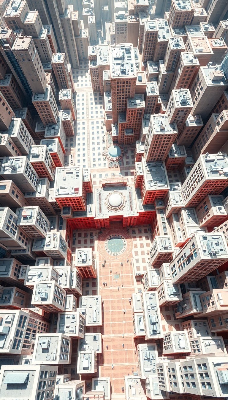 AI generated art for prompt: Create an image showcasing Escher-esque impossible architecture, featuring a cityscape composed of i