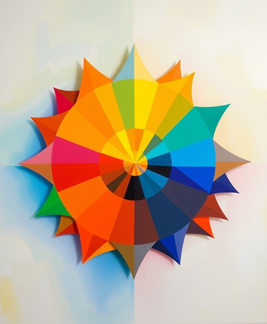 AI generated art for prompt: Envision an abstract geometric composition with vibrant colors and dynamic shapes, reminiscent of Ka