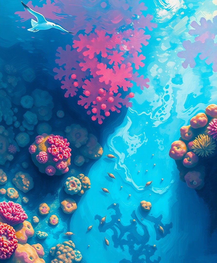 AI generated art for prompt: Envision an enchanting underwater dreamscape where coral reefs burst with vibrant colors like turquo