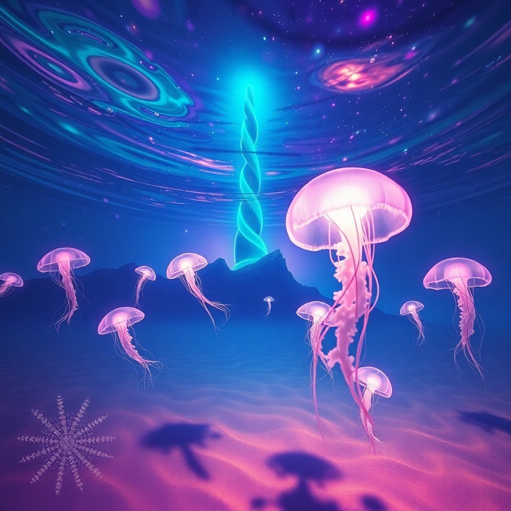 AI generated art for prompt: Imagine an enchanting underwater dreamscape, where dreamlike landscapes intertwine with vibrant colo