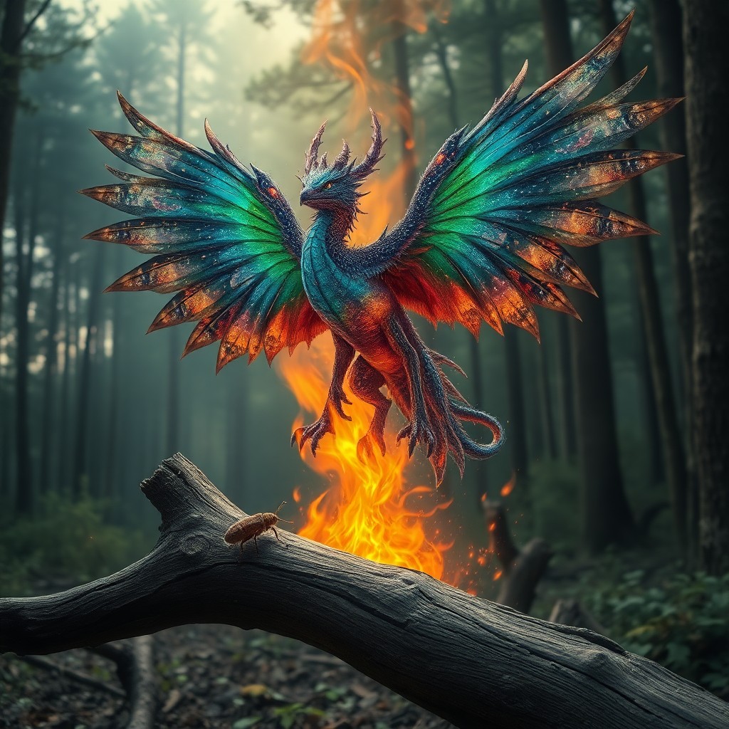 AI generated art for prompt: A magnificent mythical creature, adorned with an array of vivid colors reminiscent of swirling galax