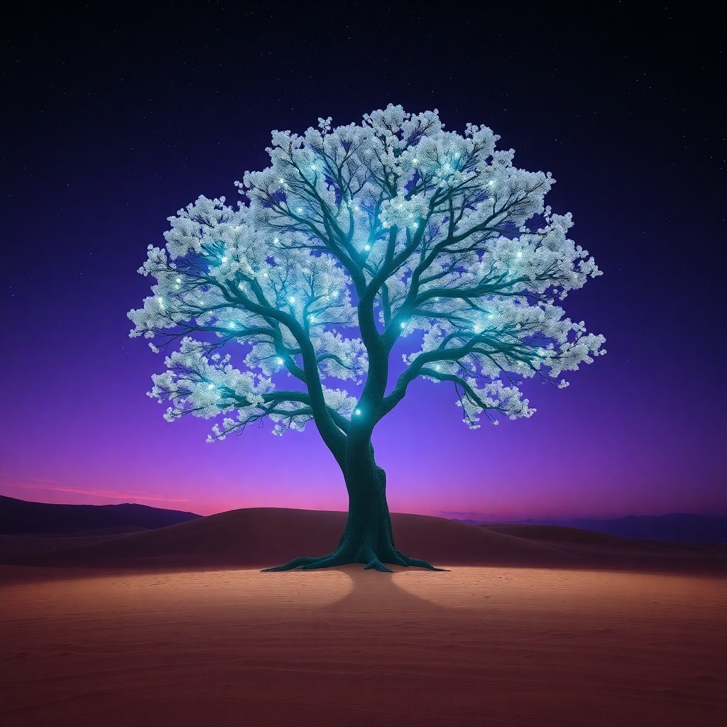 AI generated art for prompt: Envision a captivating digital artwork showcasing an imposing tree in full blossom, standing solitar