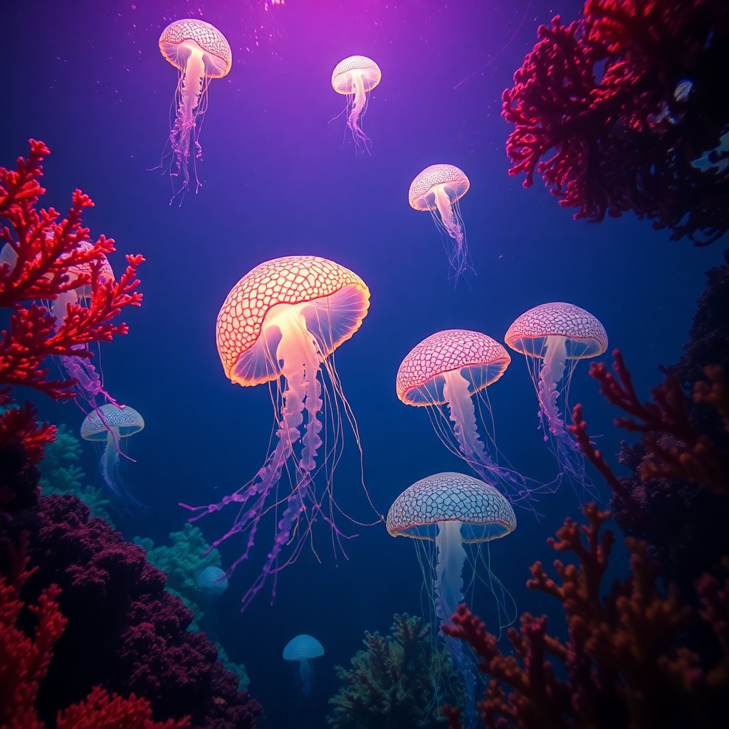 AI generated art for prompt: Visualize an enchanting underwater tableau reminiscent of Ernst Haeckel's meticulous illustrations, 