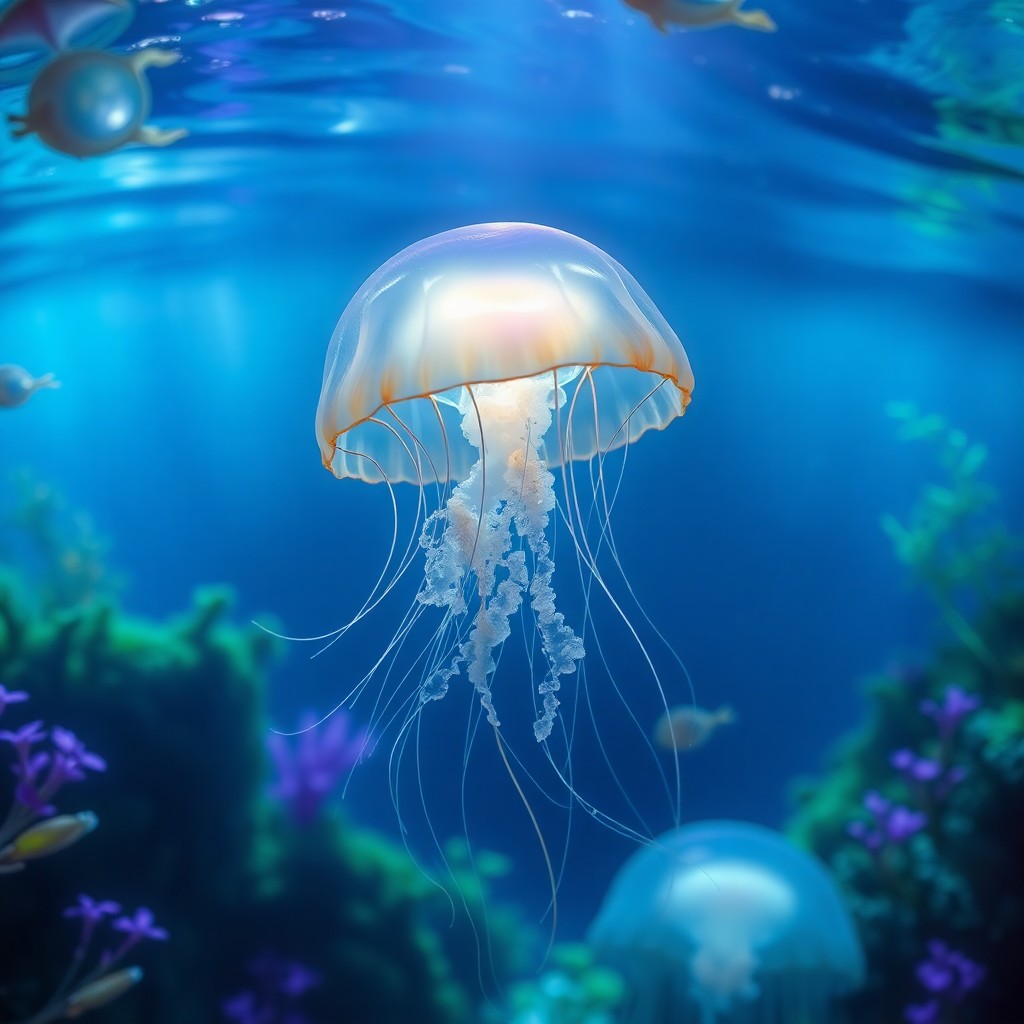 AI generated art for prompt: Craft an image showcasing a hyper-realistic underwater world, as seen through the eyes of a delicate