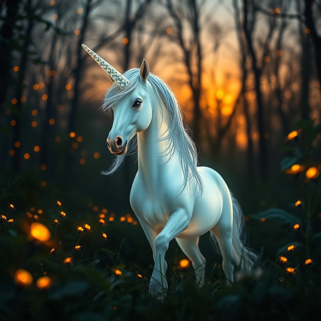 AI generated art for prompt: Imagine a whimsical scene where an awe-inspiring unicorn gracefully stands in an enchanted forest at