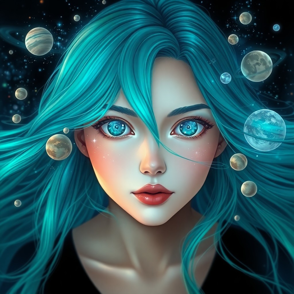 AI generated art for prompt: Envision an enchanting digital artwork depicting a surreal portrait of a woman with luminescent teal