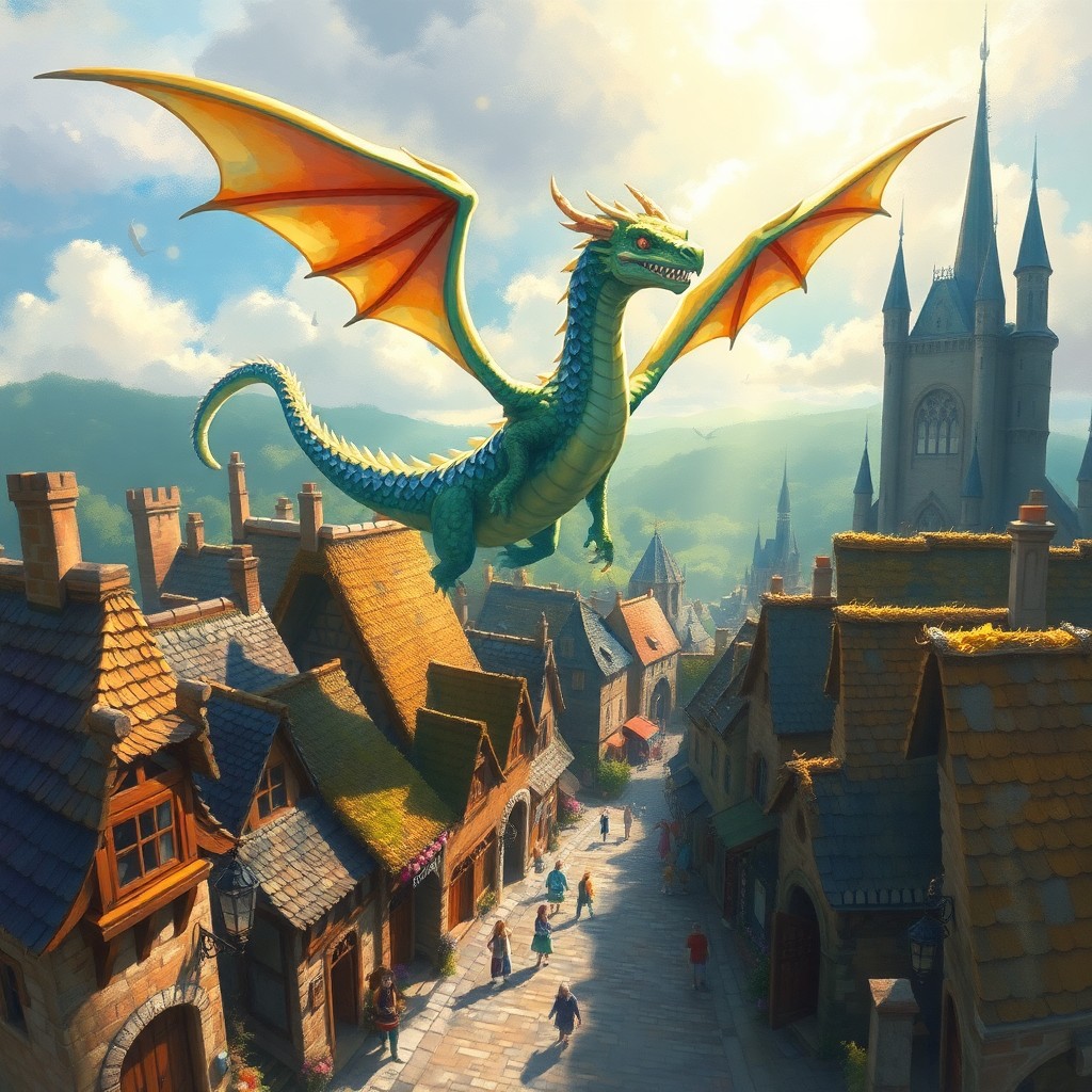 AI generated art for prompt: An enchanting impressionistic illustration capturing an awe-inspiring scene of a majestic dragon soa