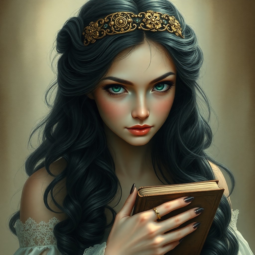 AI generated art for prompt: Envision an enchanting portrait in the captivating style of Victorian romanticism and medieval illus