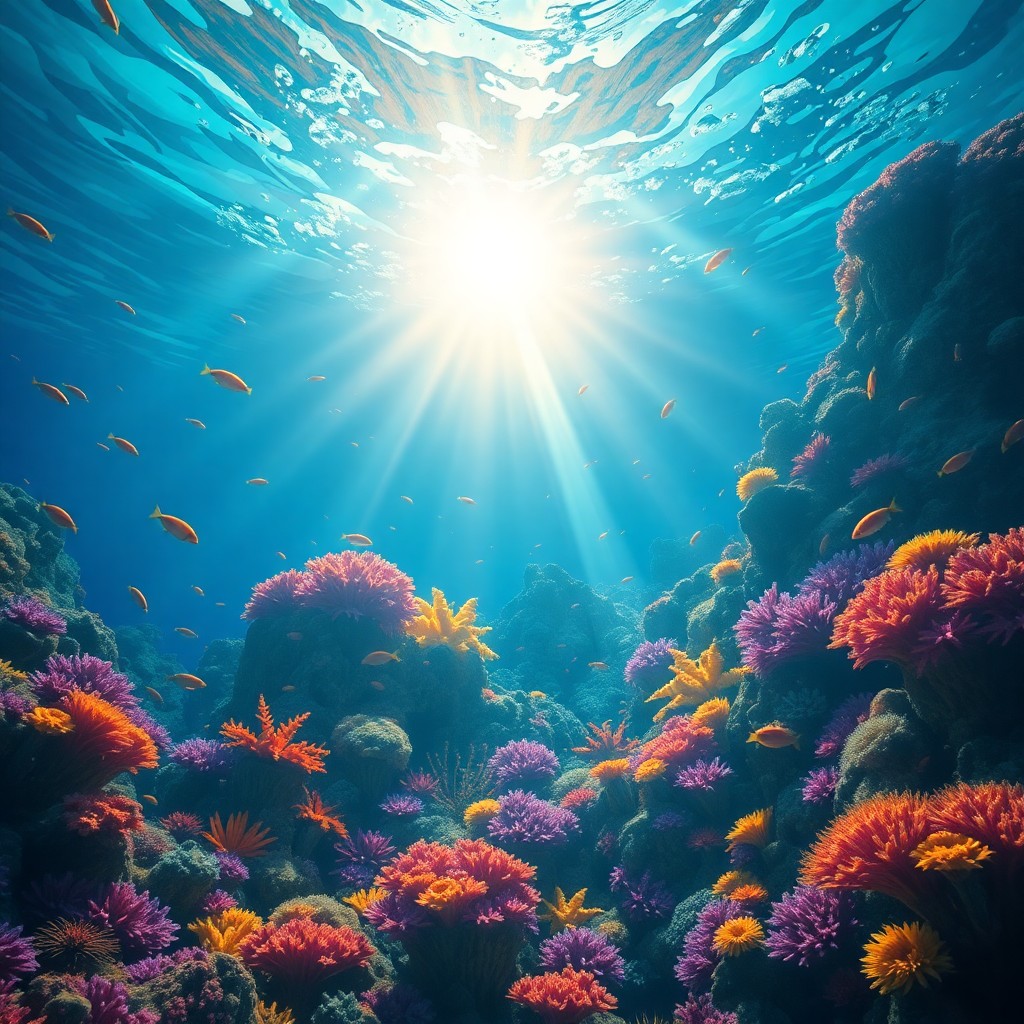 AI generated art for prompt: An enchanting digital artwork presents an underwater vista from a distinctive perspective, merging p