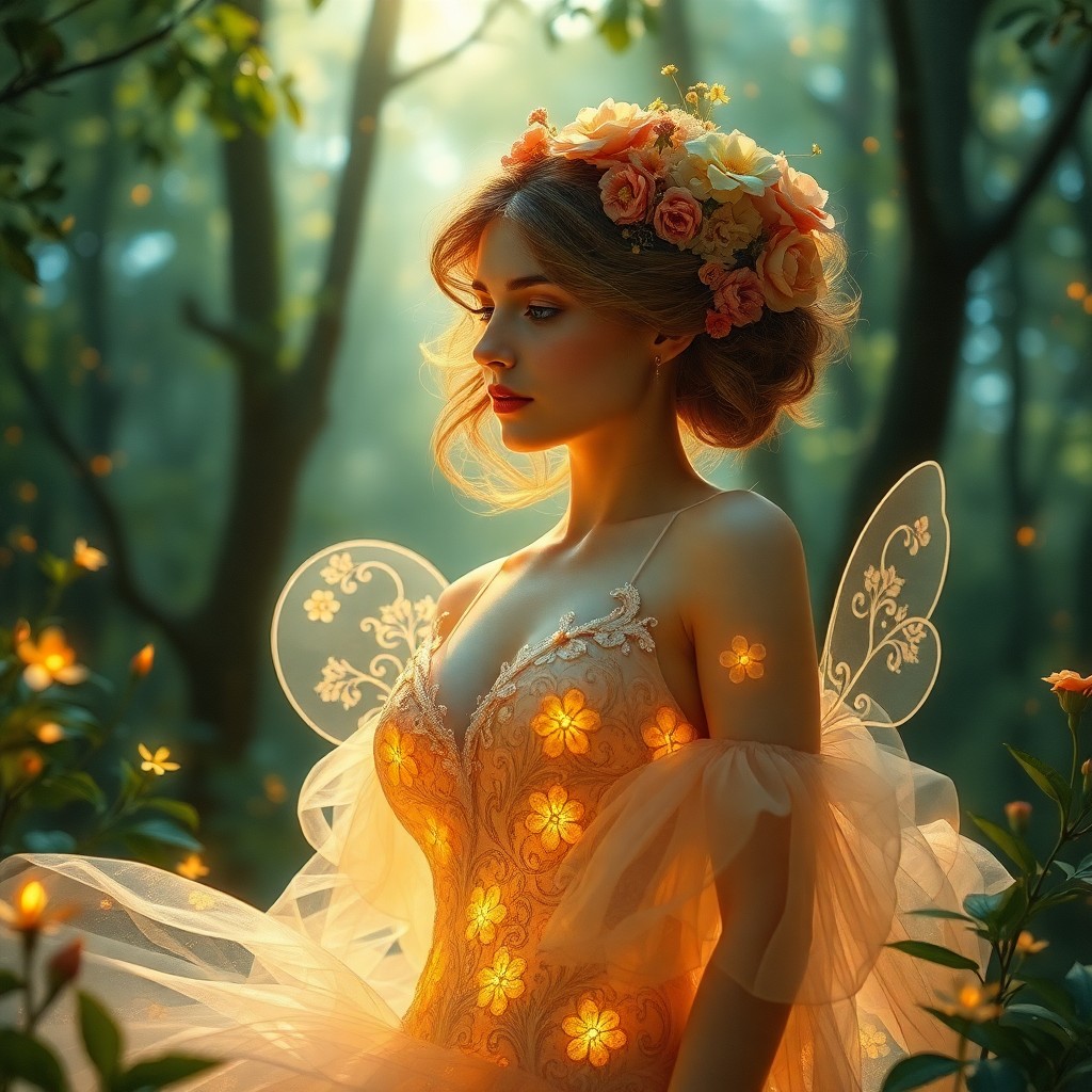 AI generated art for prompt: Imagine an alluring image in a captivating style reminiscent of Alphonse Mucha, depicting a nymph-li