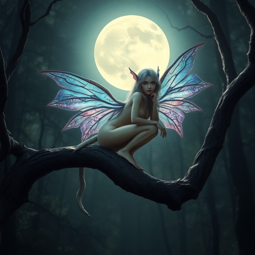 AI generated art for prompt: An alluring portrait depicts an isolated figure, an enigmatic being with iridescent wings and cascad