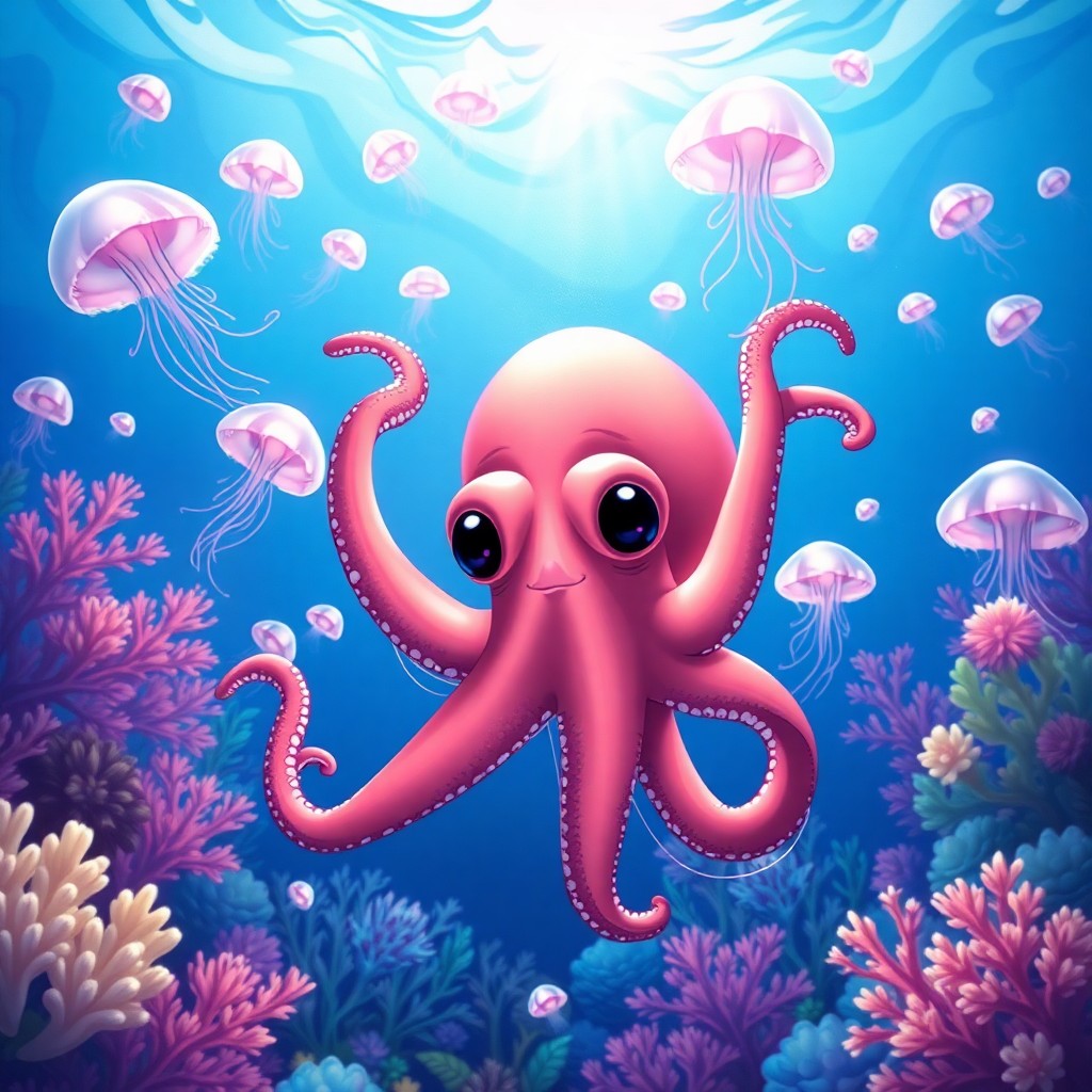 AI generated art for prompt: Envision an enchanting underwater world where delicate jellyfish gracefully float among lively coral