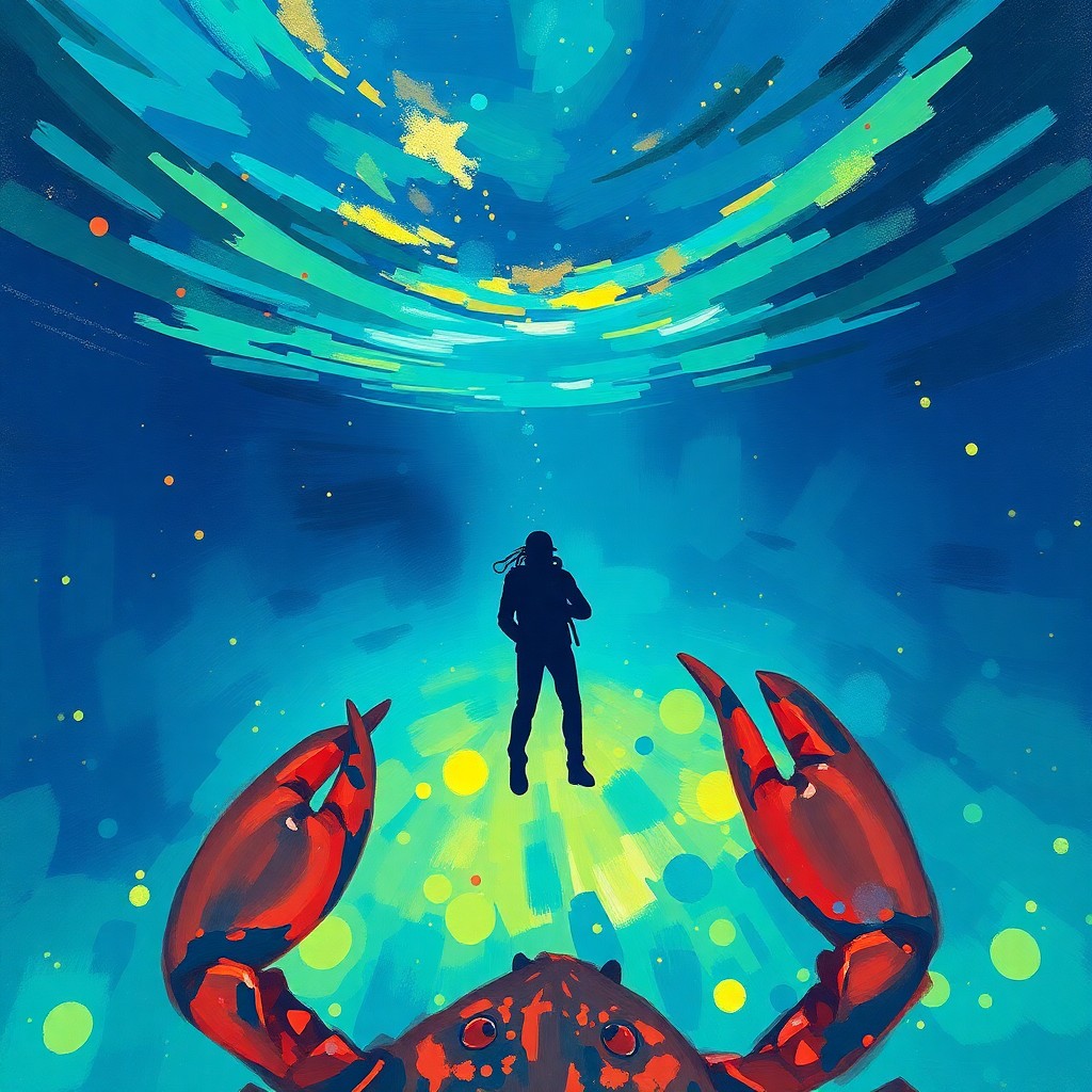 AI generated art for prompt: A serene underwater tableau inspired by impressionism, this piece features an abstract portrayal of 