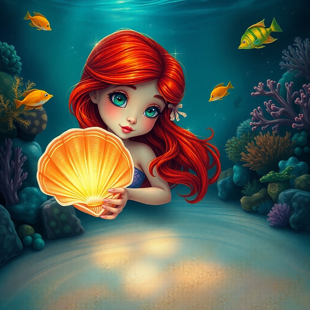 AI generated art for prompt: Craft an image reminiscent of vintage children's book illustrations, capturing a whimsical underwate