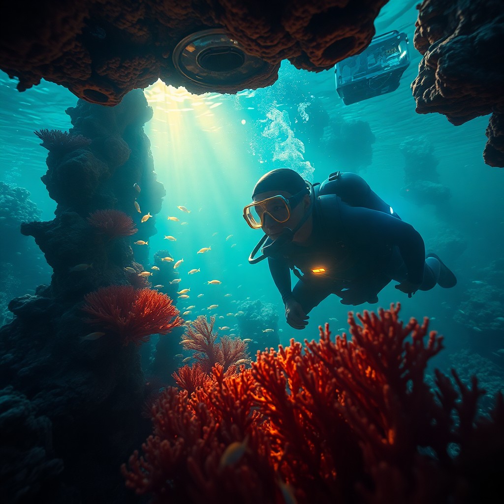 AI generated art for prompt: Visualize an enigmatic underwater world, where dreamlike landscapes intertwine with photorealistic m