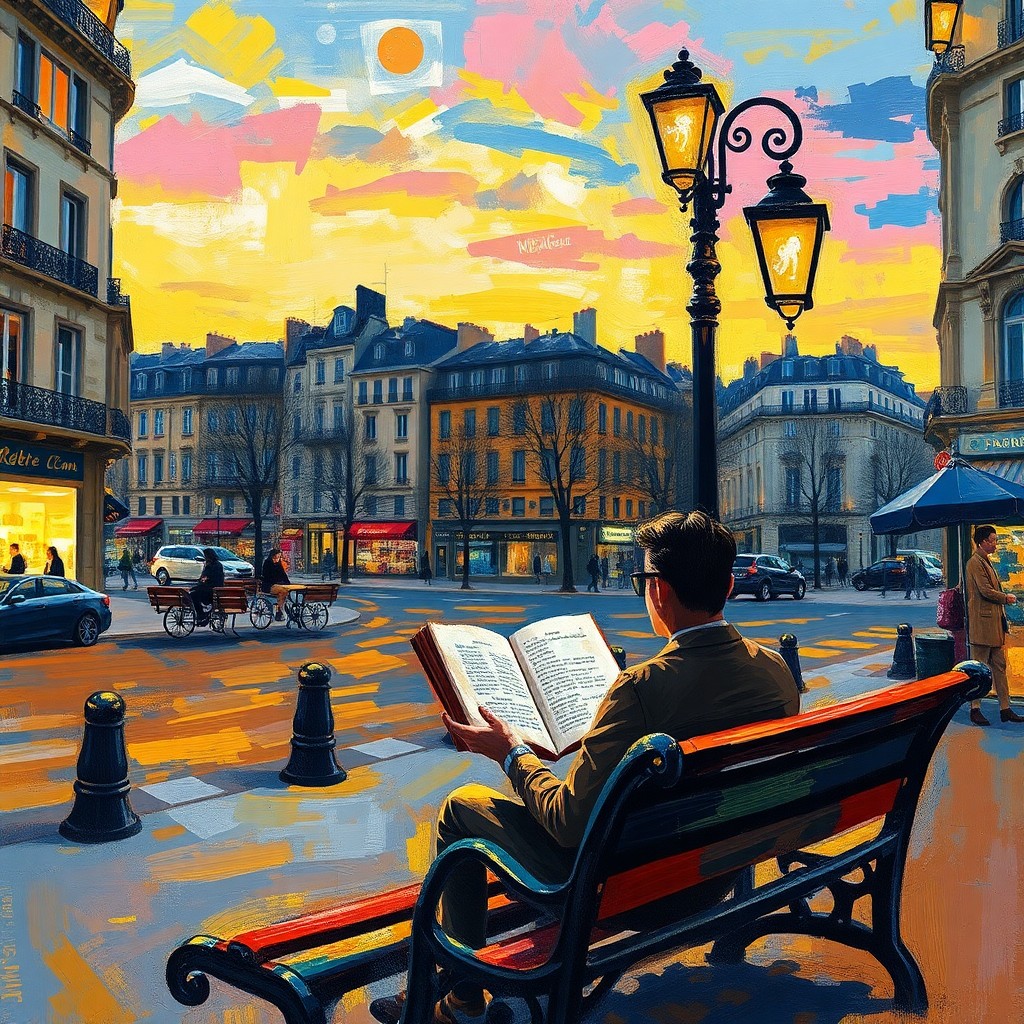 AI generated art for prompt: Envision an impressionistic cityscape during twilight, capturing a vibrant Parisian street corner th