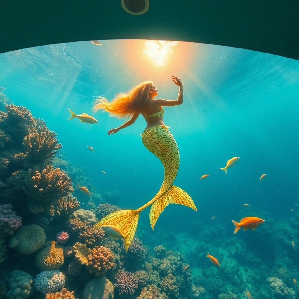 AI generated art for prompt: Craft an alluring underwater tableau reminiscent of timeless oil painting techniques, merging the tr