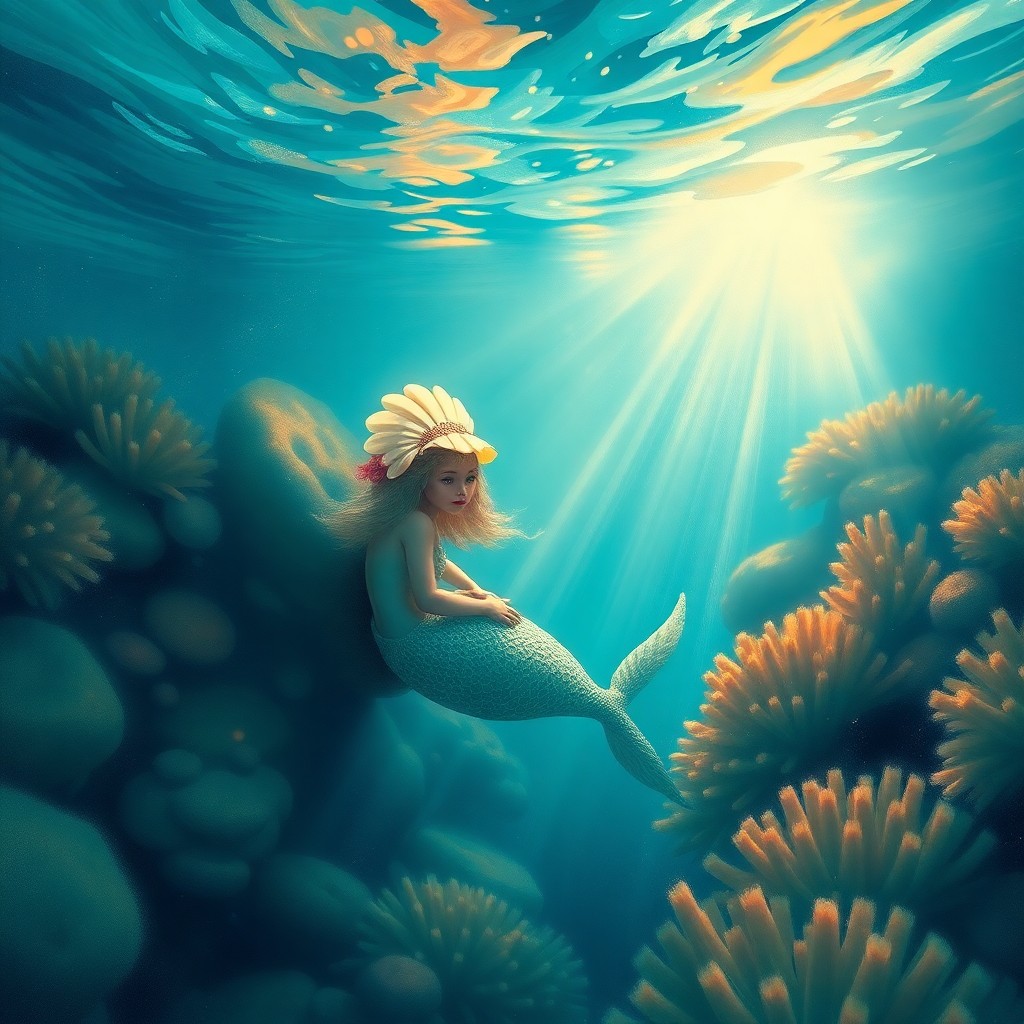 AI generated art for prompt: An enchanting underwater scene emerges in the style of impressionist masterpieces, captured through 