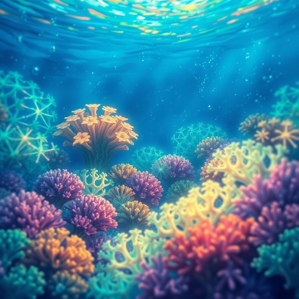 AI generated art for prompt: Envision an enchanting underwater landscape where sentient coral reefs create intricate, luminescent