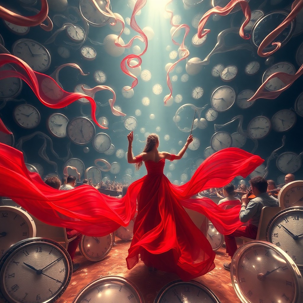 AI generated art for prompt: Create an enchanting scene that merges surrealism with the profound emotions of a symphonic performa