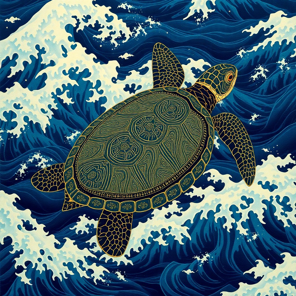 AI generated art for prompt: Craft an image reminiscent of Katsushika Hokusai's renowned style, with a profound emphasis on intri