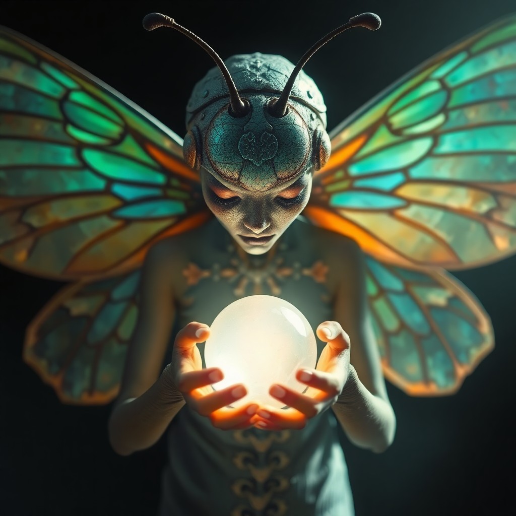 AI generated art for prompt: A mesmerizing digital art portrait unveils an enigmatic figure with harmonious fusion of human and i