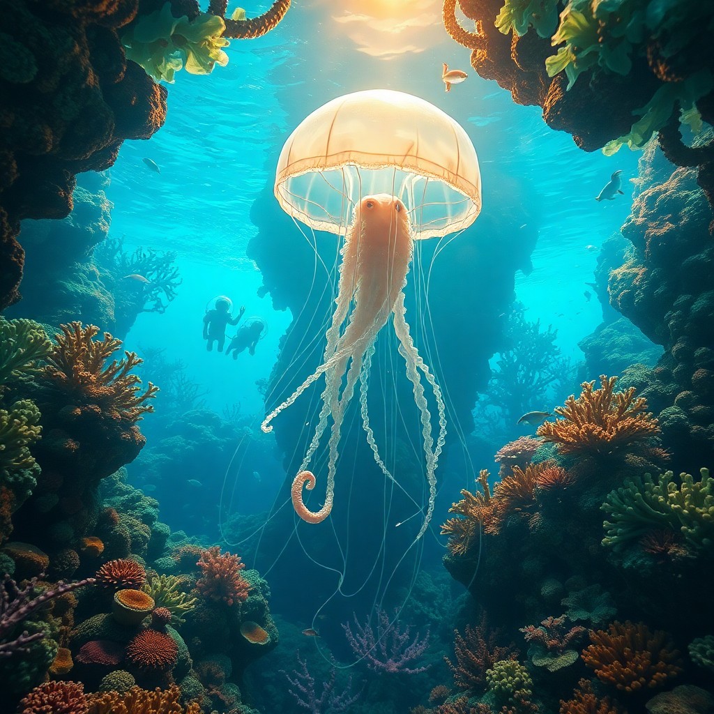 AI generated art for prompt: Envision an enchanting underwater landscape in the delicate, ethereal style reminiscent of master gl