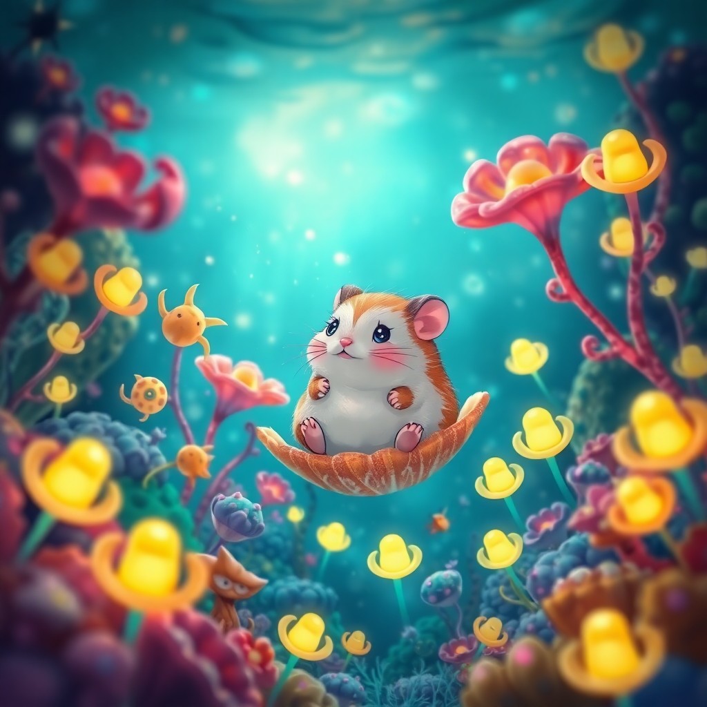 AI generated art for prompt: Create an enchanting underwater scene with whimsical charm, reminiscent of Studio Ghibli's captivati