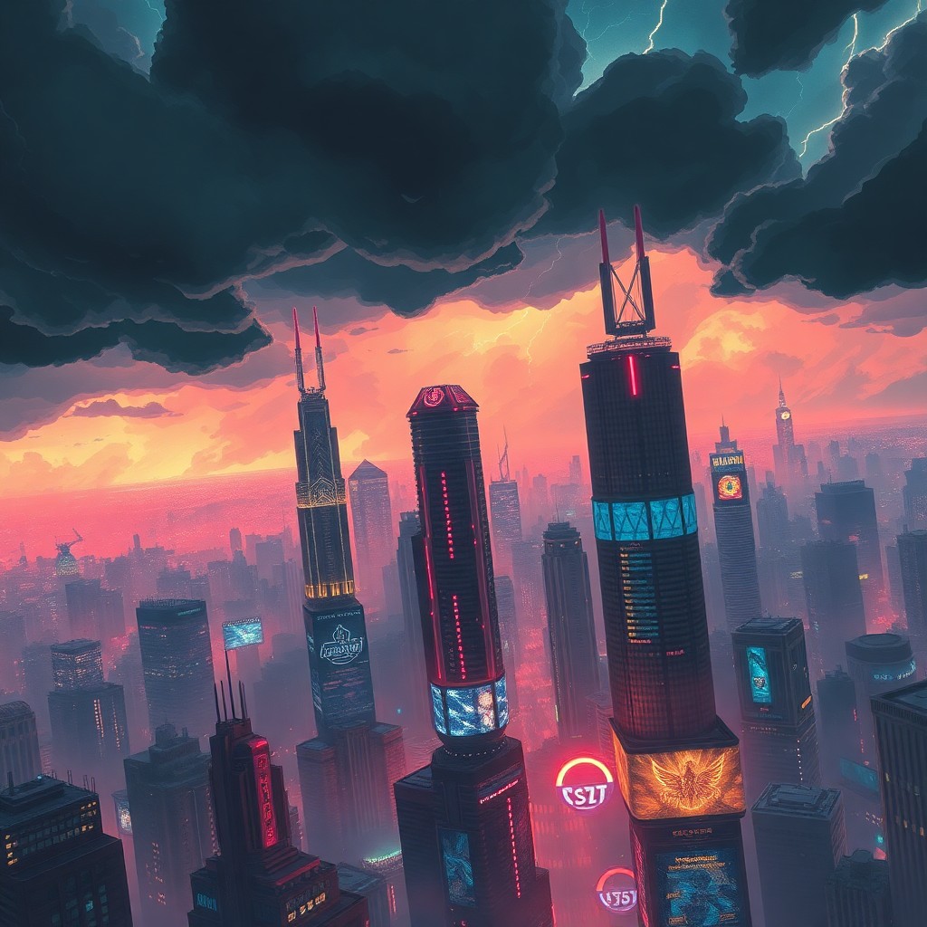 AI generated art for prompt: Craft an evocative digital illustration in the haunting cyberpunk style, capturing a vast futuristic