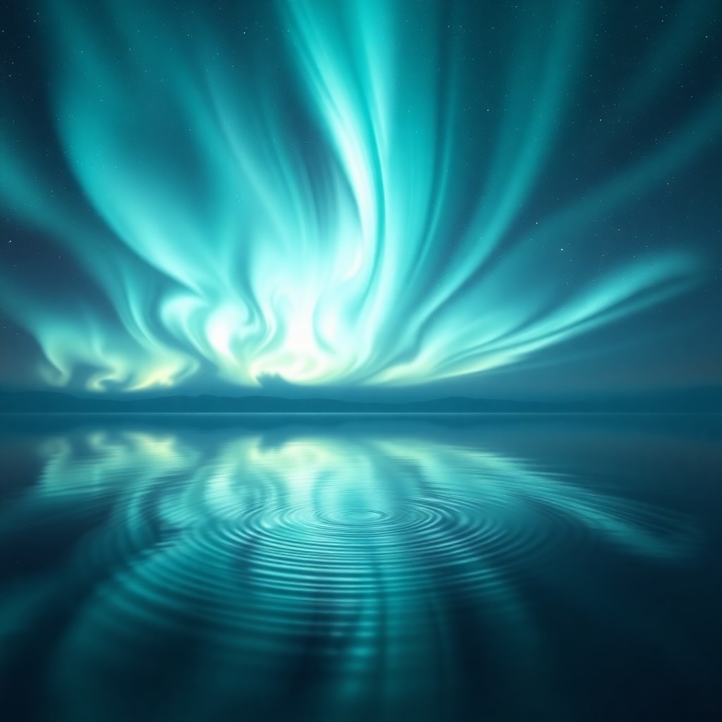 AI generated art for prompt: A captivating digital artwork showcases a serene lake reflecting a stunning aurora borealis, reminis