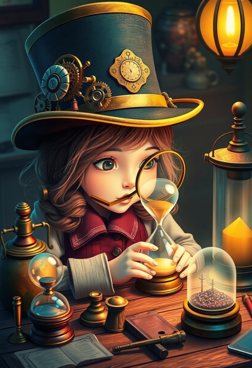 AI generated art for prompt: A whimsical digital art piece merges children's storybook illustrations with steampunk aesthetics. P