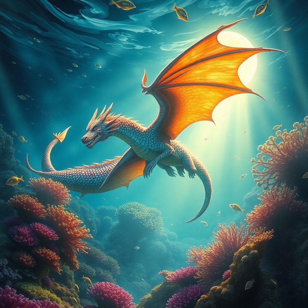 AI generated art for prompt: Imagine an enchanting digital artwork where a regal dragon, with scales gleaming in iridescent hues 