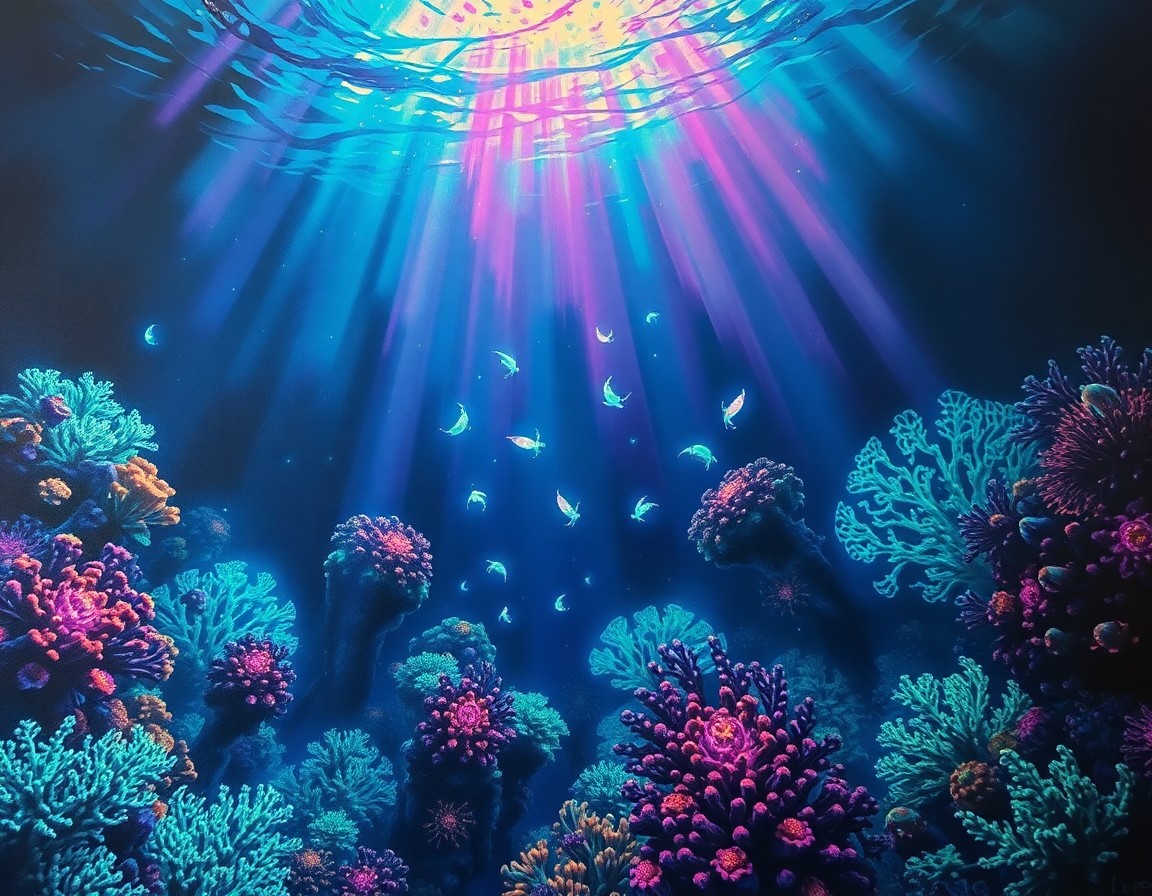 AI generated art for prompt: A captivating oil painting unveils an ethereal underwater world, seamlessly merging surrealism with 