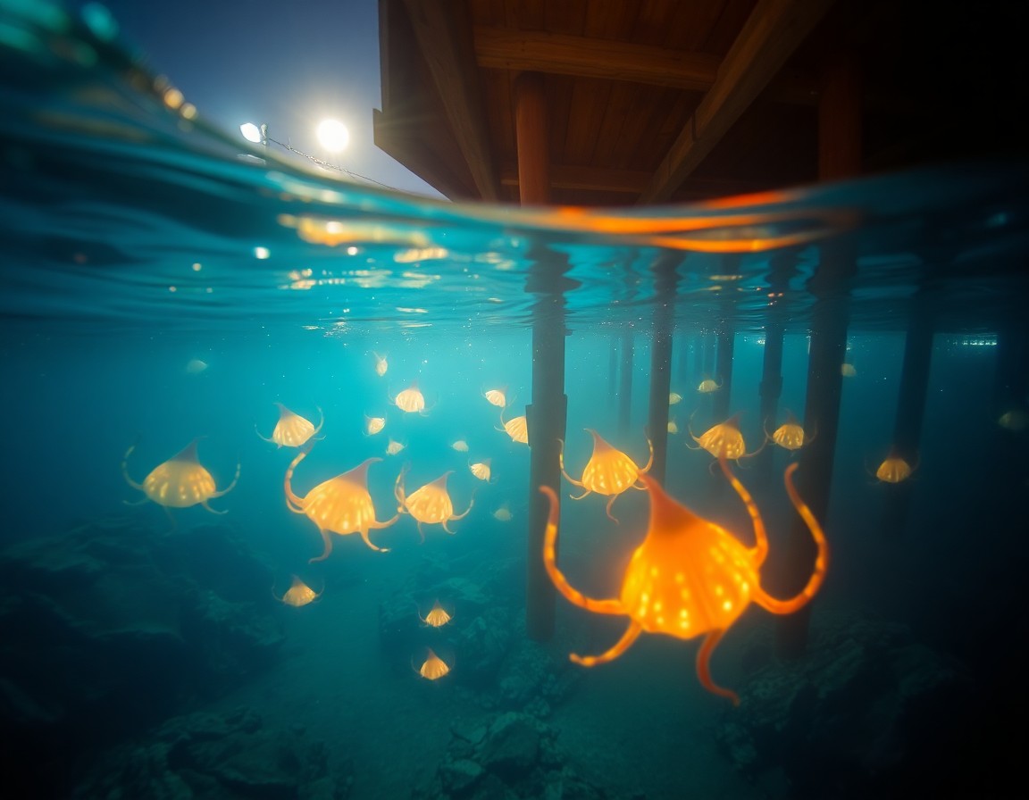 AI generated art for prompt: A mesmerizing digital artwork portraying an enchanting underwater scene from an unique 'bug's-eye vi