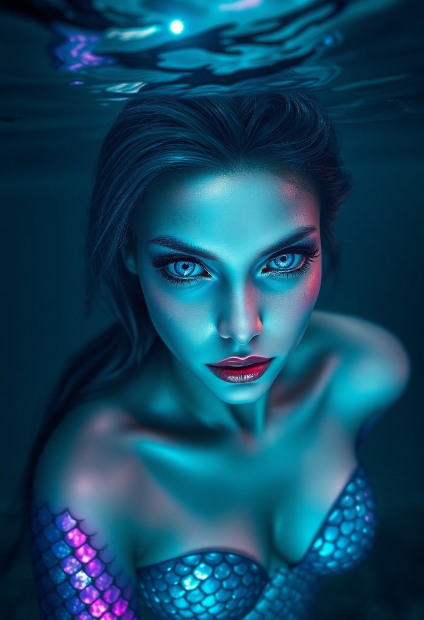 AI generated art for prompt: A captivating digital art portrait showcases an enigmatic celestial mermaid with iridescent scales s