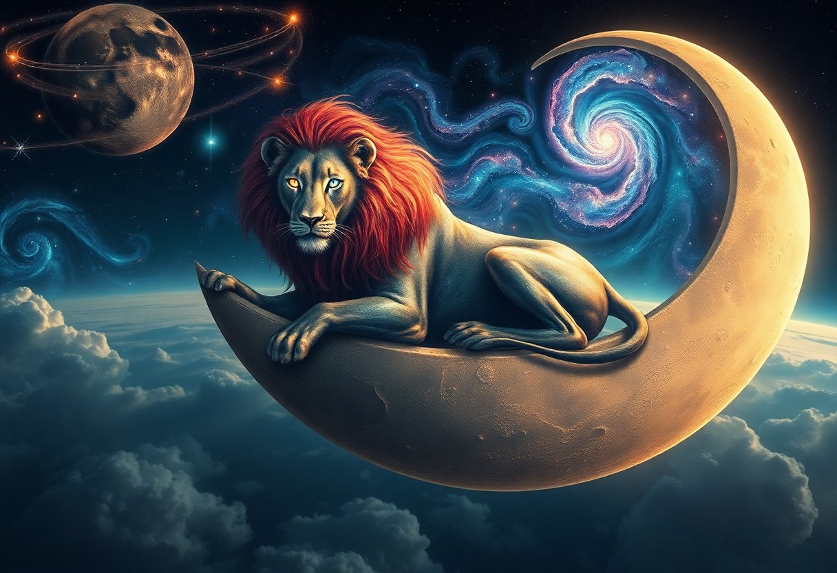 AI generated art for prompt: Craft an enigmatic digital illustration reminiscent of surrealist landscapes, featuring a regal lion