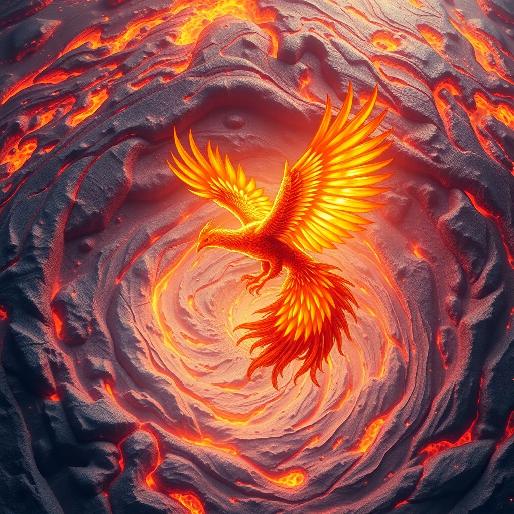 AI generated art for prompt: Craft an image in the whimsical style of surrealist digital art, depicting a magnificent phoenix ris